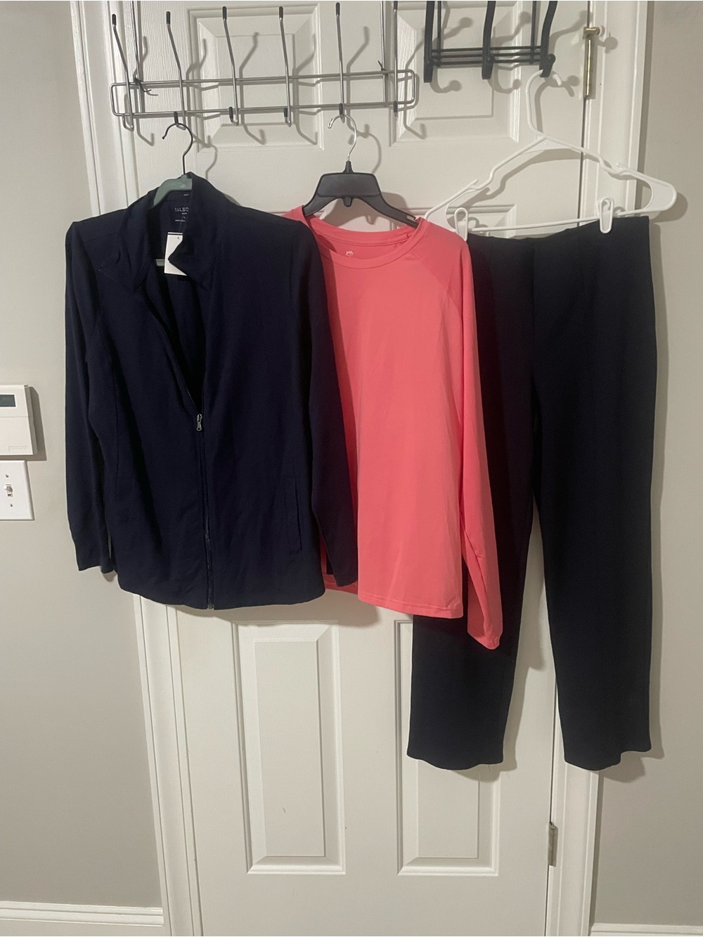 Slimfactor by investments navy Pants & Jacket Talbots with Coral Long Sleeve Top